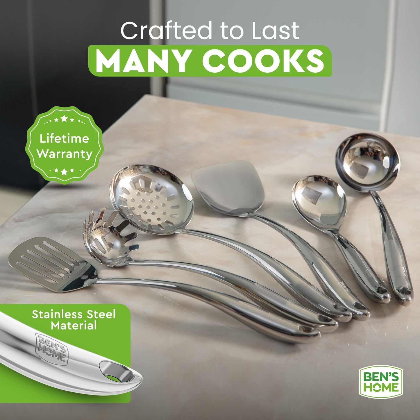 Stainless Steel Utensil Tools Set with Holder Stand - Mirror Polished