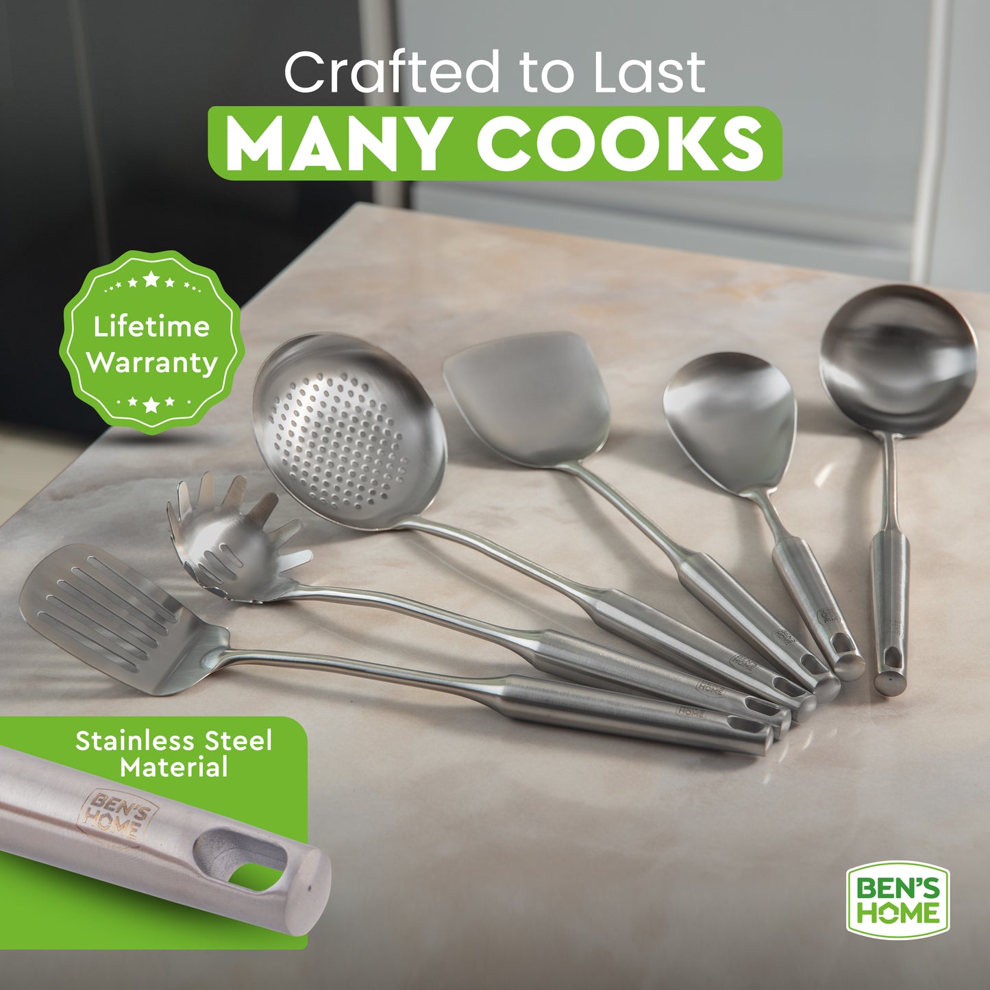 Stainless Steel Utensil Tools Set with Holder Stand - Brushed Finish