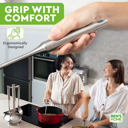 Stainless Steel Utensil Tools Set with Holder Stand - Brushed Finish