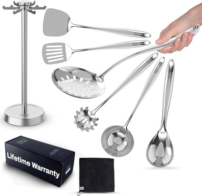 Stainless Steel Utensil Tools Set with Holder Stand - Mirror Polished