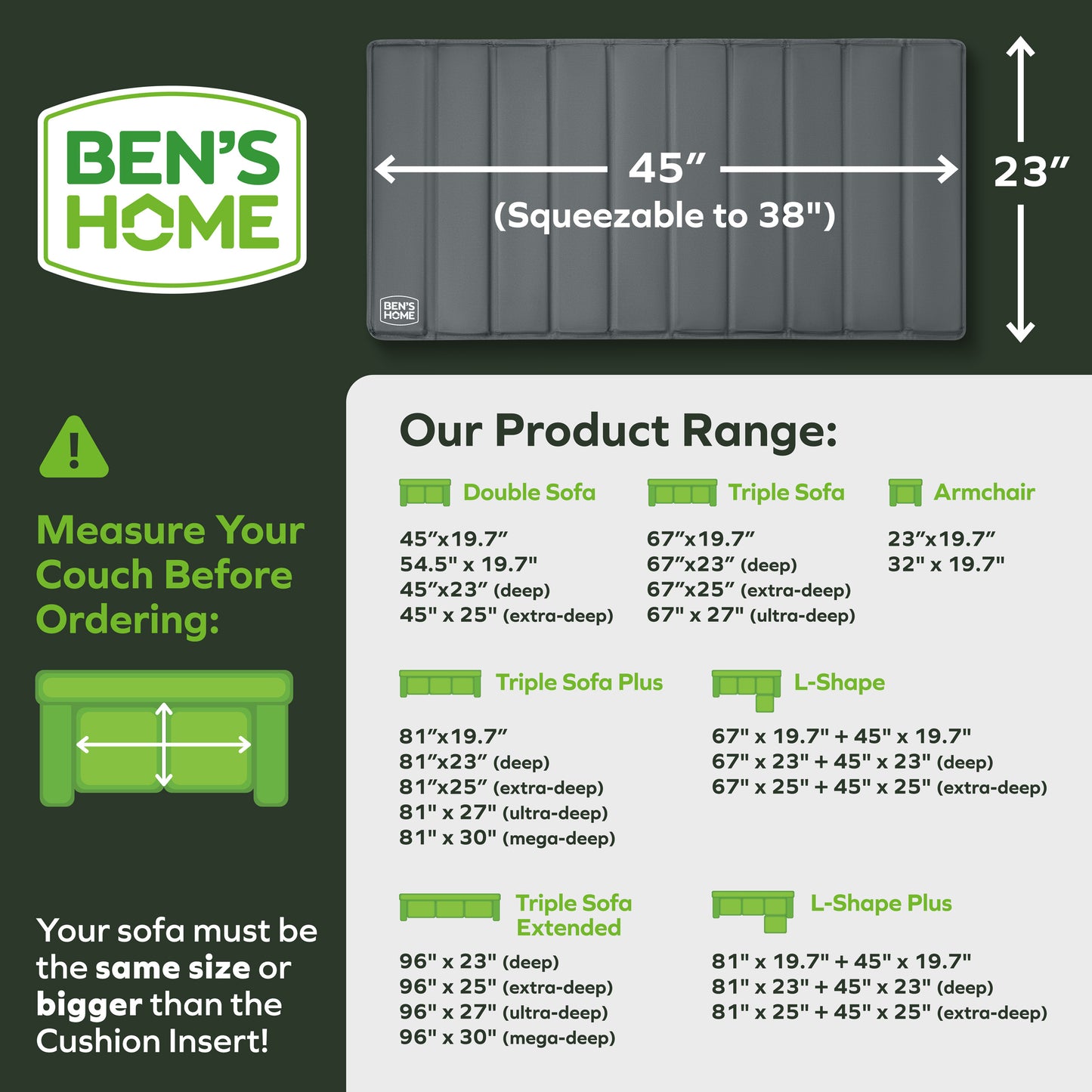 Heavy Duty Loveseat Cushion Support - 38"-45" x 23"