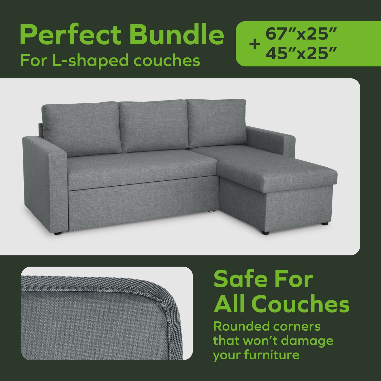Heavy Duty Sectional Cushion Support - 67" x 25" + 45" x 25"