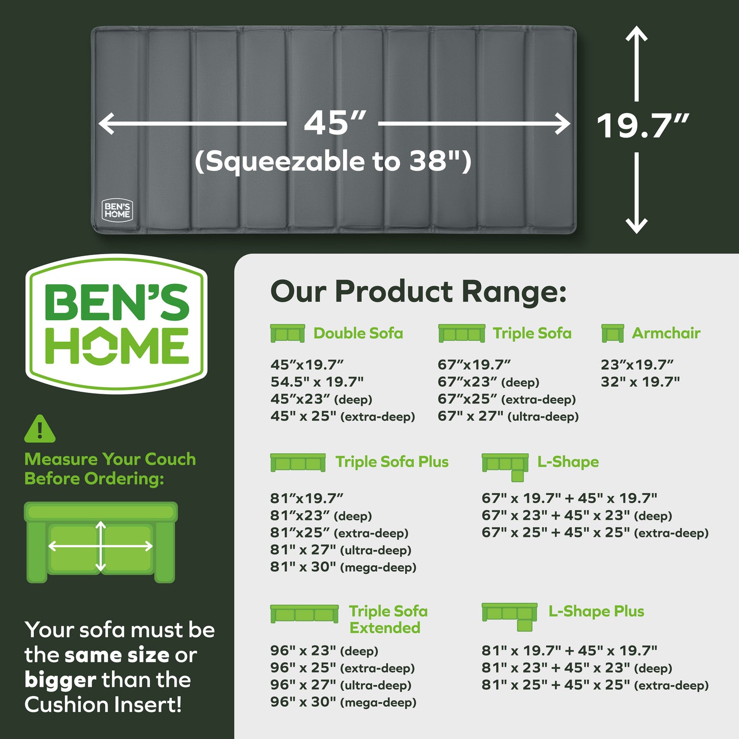 Heavy Duty Loveseat Cushion Support - 38"-45" x 19.7"